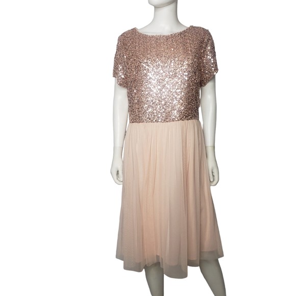 MARINA Dresses & Skirts - MARINA Rose Gold Sequin Short Sleeve Dress Size 16W